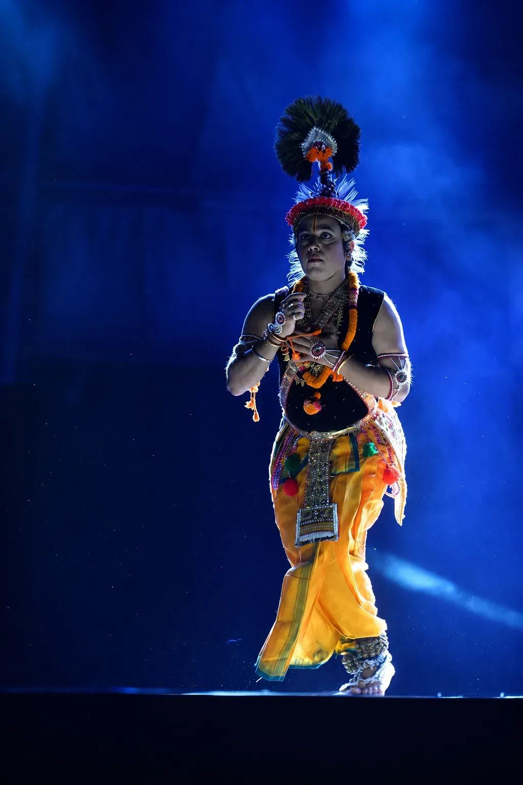 Manipuri solo under deep blue stage light