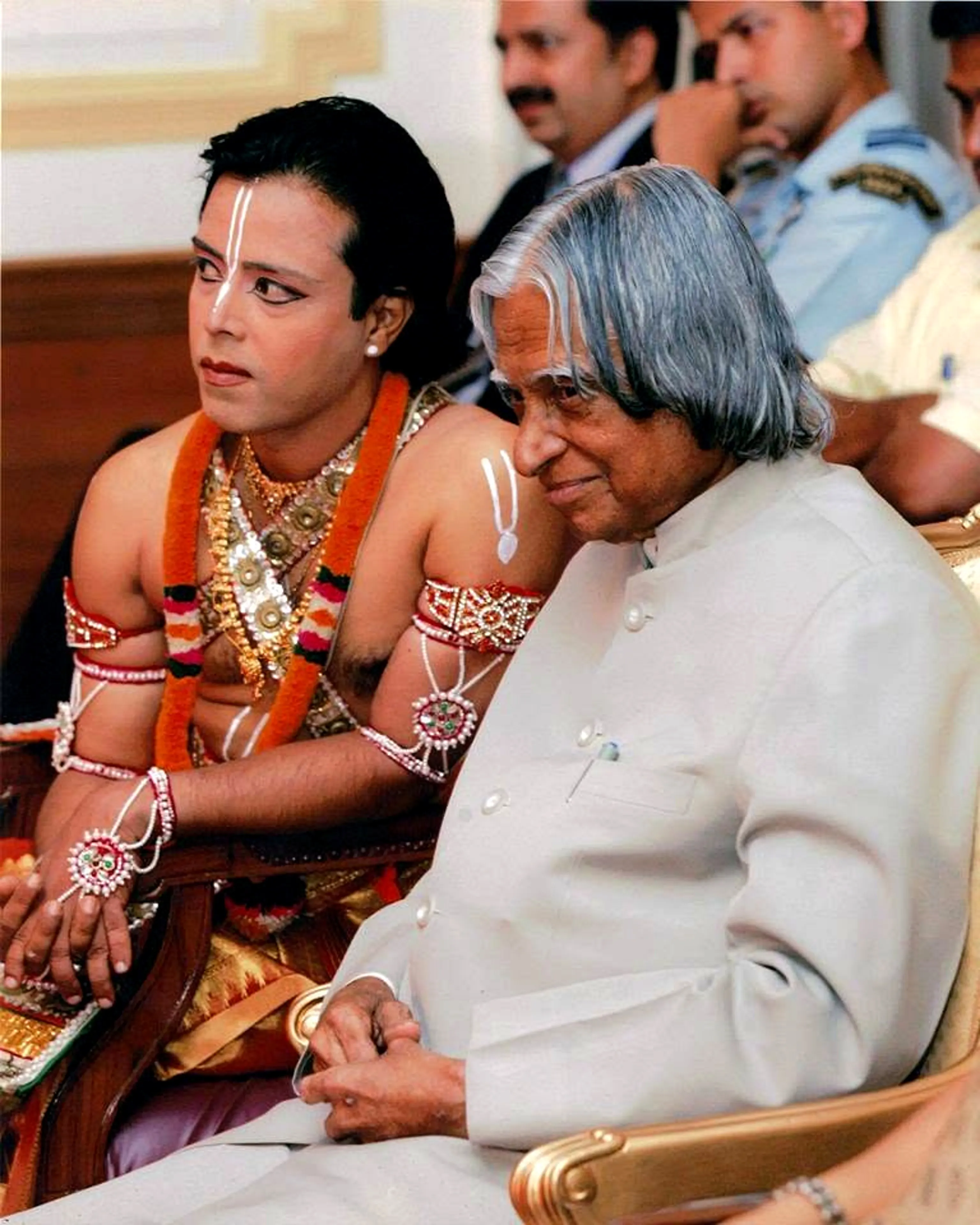 Sanjib Bhattacharya in Manipuri costume seated beside Dr. A. P. J. Abdul Kalam, 11th President of India